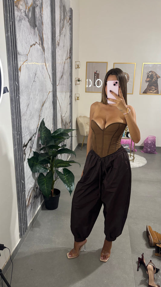 Pants ballon satin brown