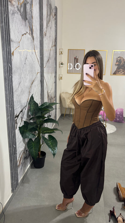 Pants ballon satin brown
