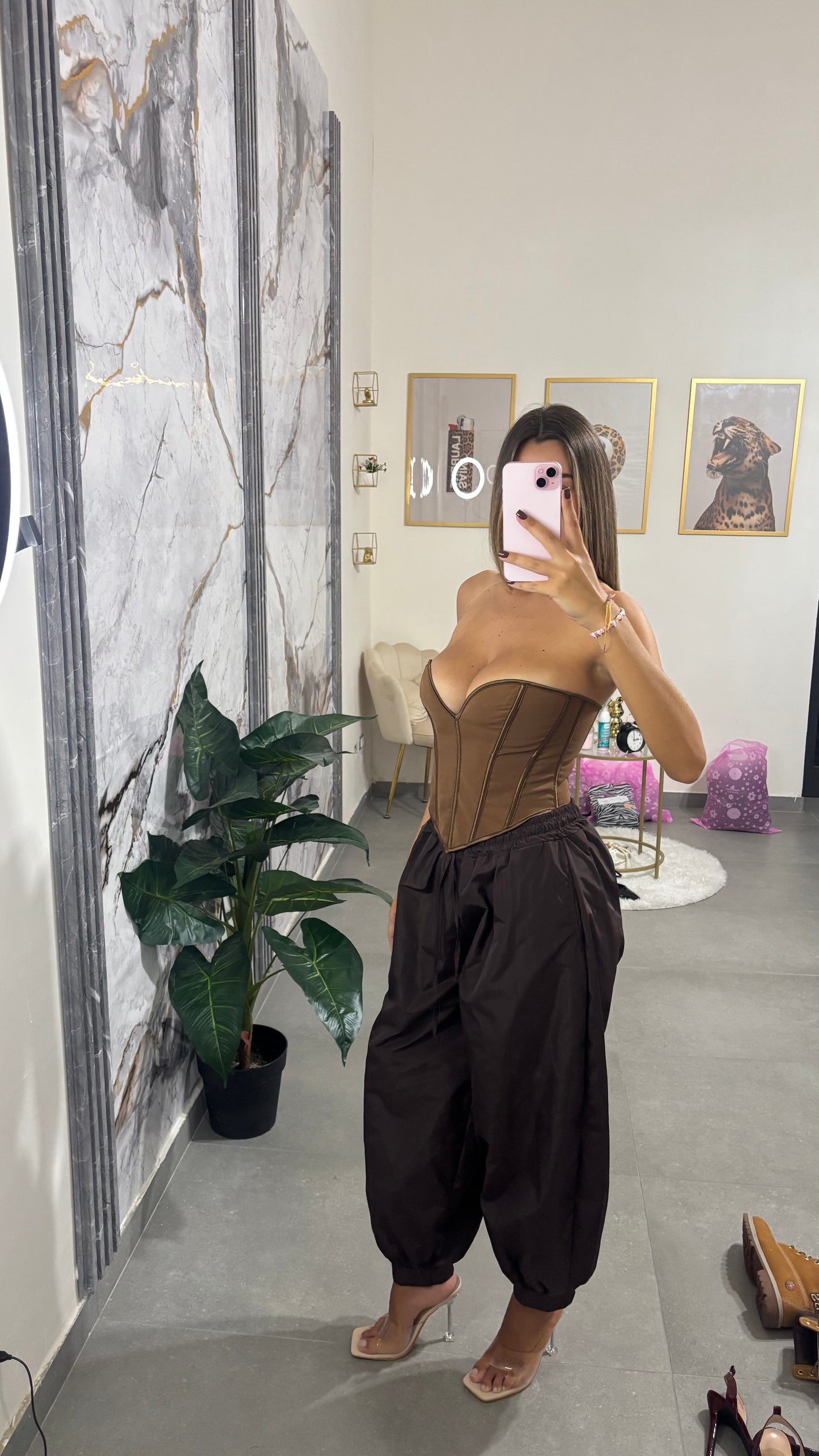 Pants ballon satin brown