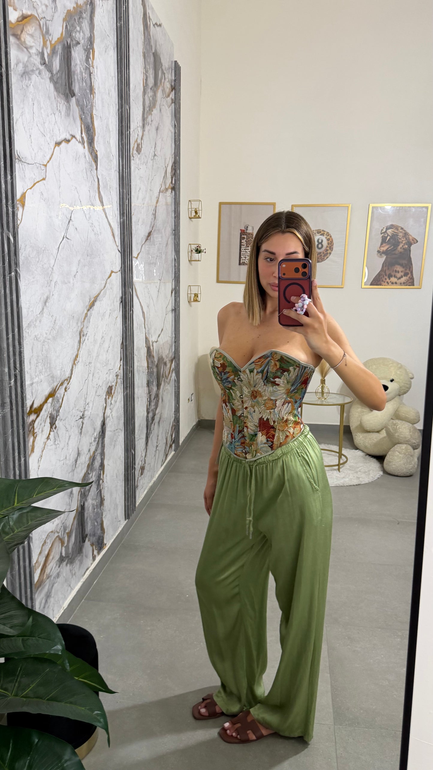 Pantalone satinato verde