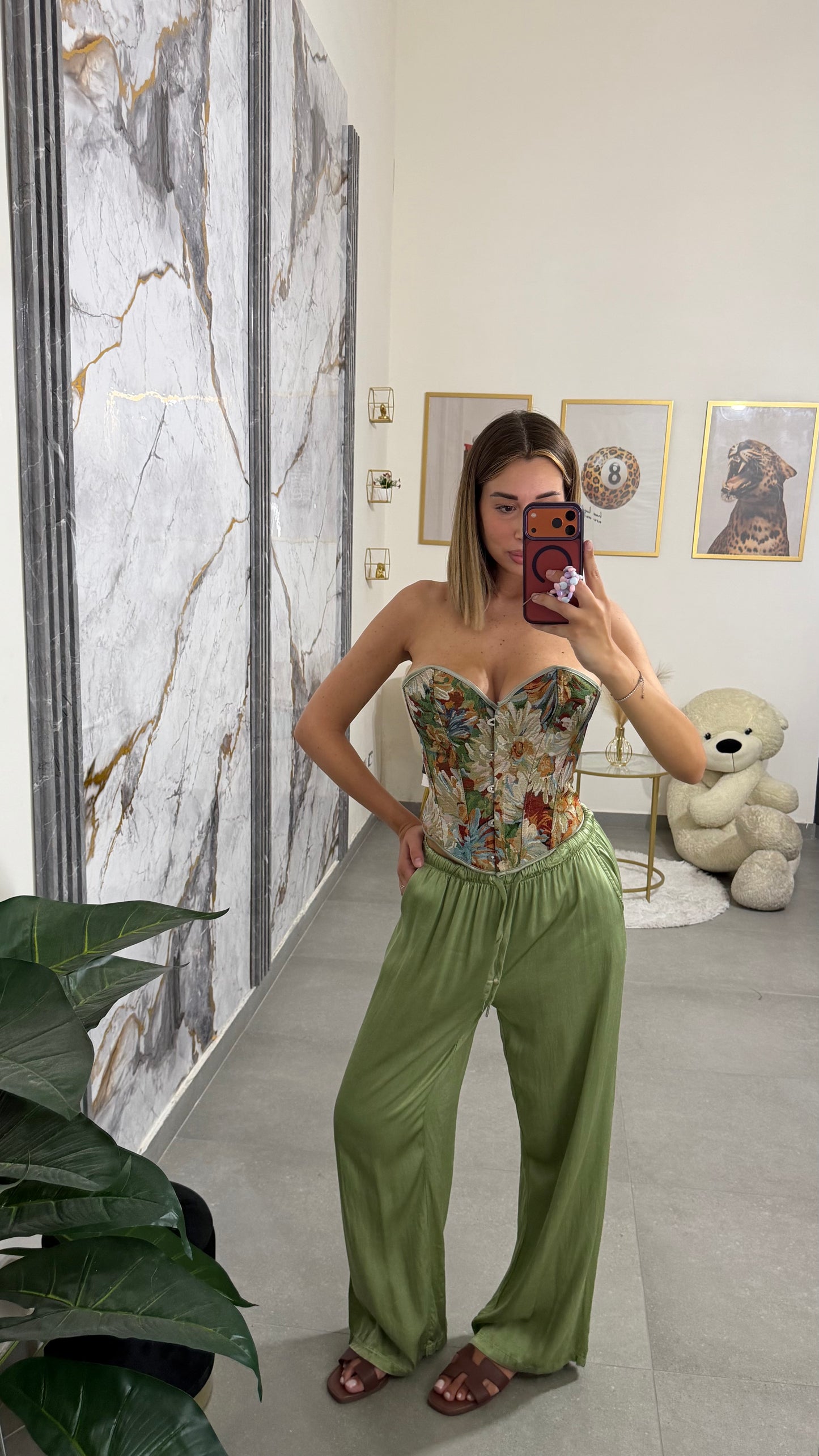 Pantalone satinato verde